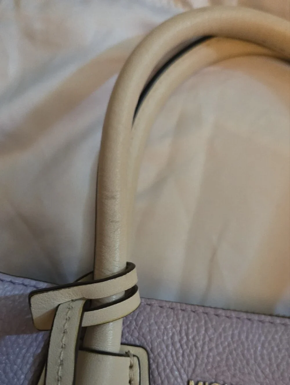 Michael Kors Lavender Leather Satchel with Cream Handles and Dark Trim